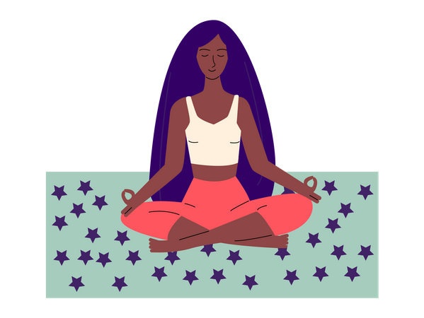 Femme afro-américaine méditant dans le yoga lotus asana  Illustration