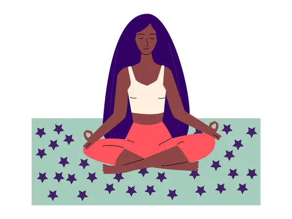 Femme afro-américaine méditant dans le yoga lotus asana  Illustration