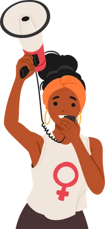 Femme afro-américaine utilisant un mégaphone  Illustration