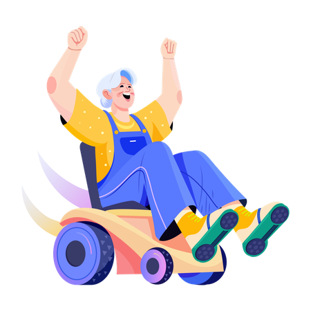 Femme âgée assise sur un fauteuil roulant Turbo  Illustration