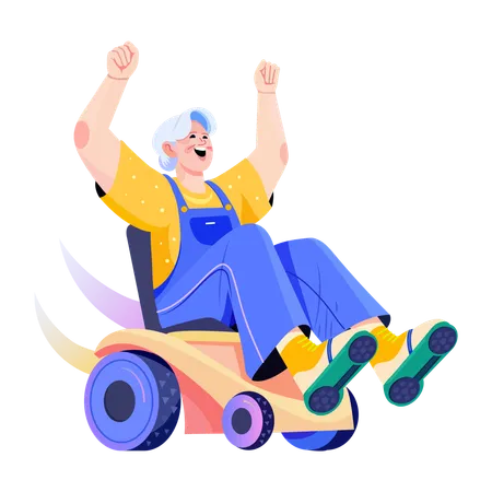 Femme âgée assise sur un fauteuil roulant Turbo  Illustration