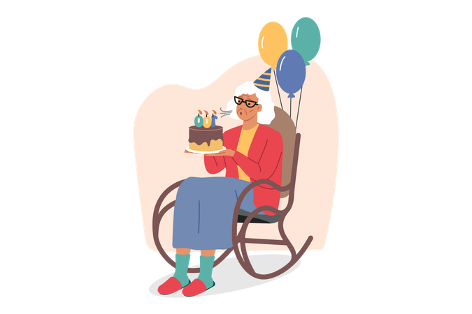 Une femme âgée fête son anniversaire  Illustration