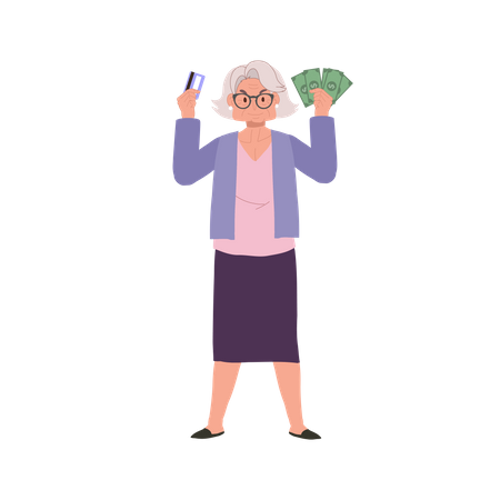 Femme âgée confiante avec carte de crédit  Illustration