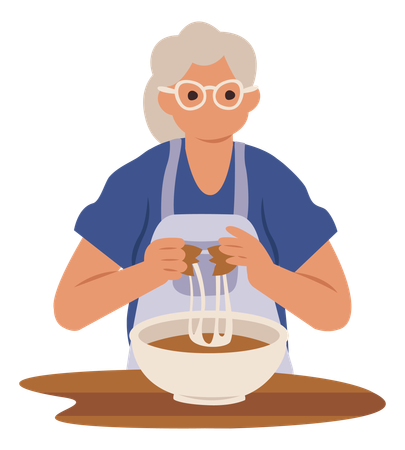 Femme âgée, cuisine  Illustration