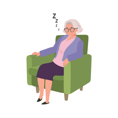 Femme âgée dormant sur un canapé confortable à la maison  Illustration