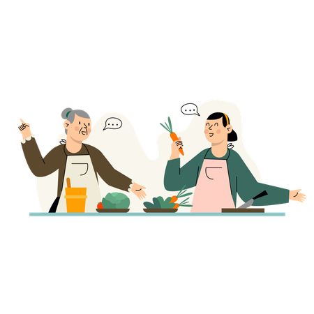 Femme âgée faisant la cuisine dans la cuisine  Illustration