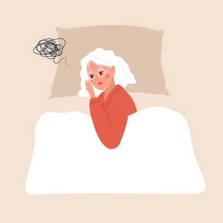 Une femme âgée fatiguée souffre d'insomnie  Illustration