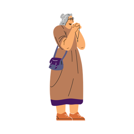 Une femme âgée joignant ses paumes en croix  Illustration