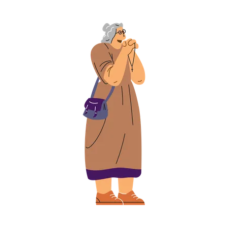 Une femme âgée joignant ses paumes en croix  Illustration