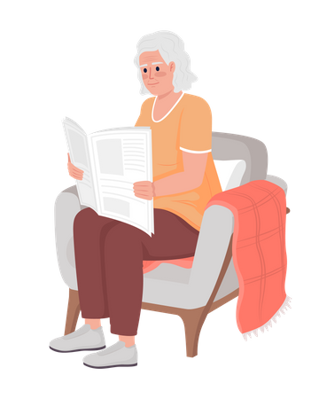 Femme âgée lisant le journal dans un fauteuil  Illustration