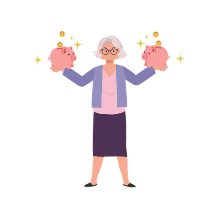 Femme âgée tenant une tirelire  Illustration