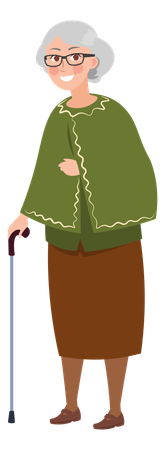 Femme âgée tenant un bâton  Illustration