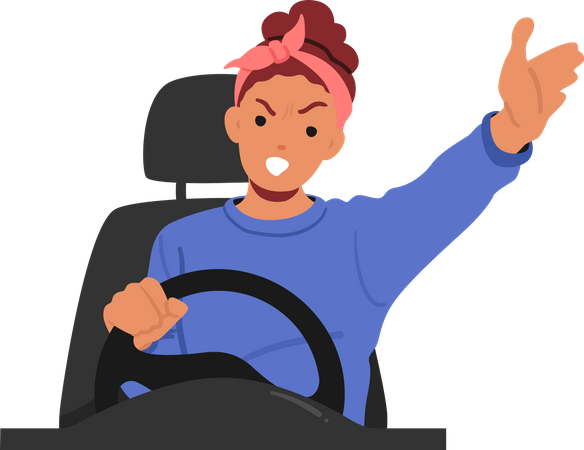 Femme agitée en voiture et criant et se disputant en conduisant  Illustration