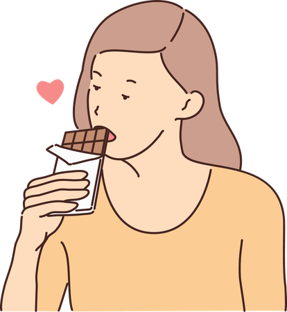 Femme aimant manger une barre de chocolat  Illustration
