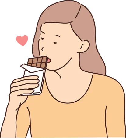 Femme aimant manger une barre de chocolat  Illustration