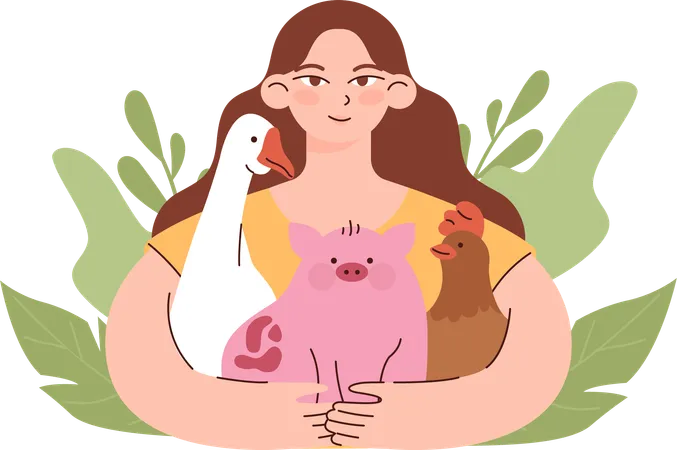 La femme aime jouer avec les animaux  Illustration