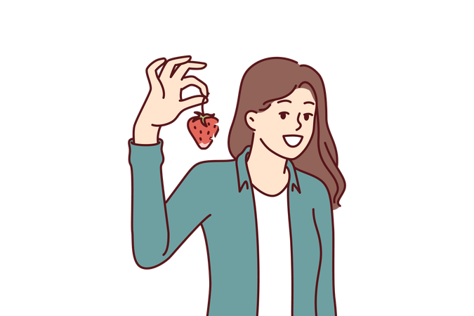 La femme aime manger des fraises  Illustration