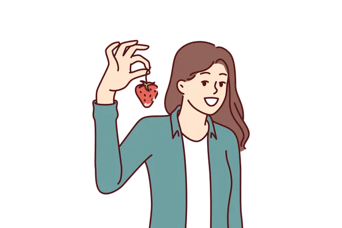 La femme aime manger des fraises  Illustration