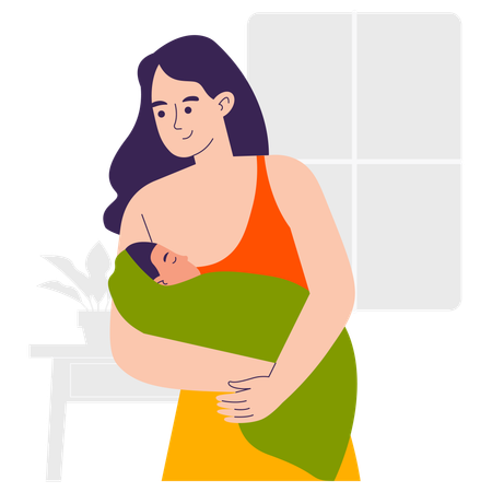 Femme qui allaite son bébé  Illustration