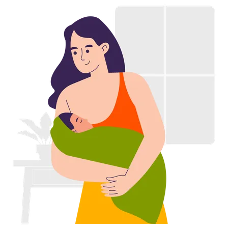 Femme qui allaite son bébé  Illustration