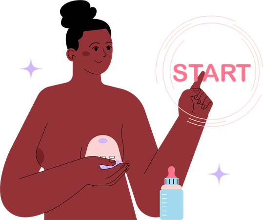 Femme allaitante utilisant un dispositif de pompage du lait maternel  Illustration