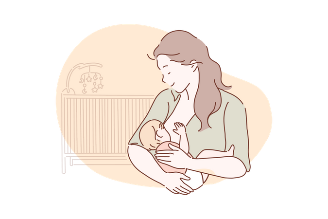 Femme allaitant un petit bébé nouveau-né  Illustration