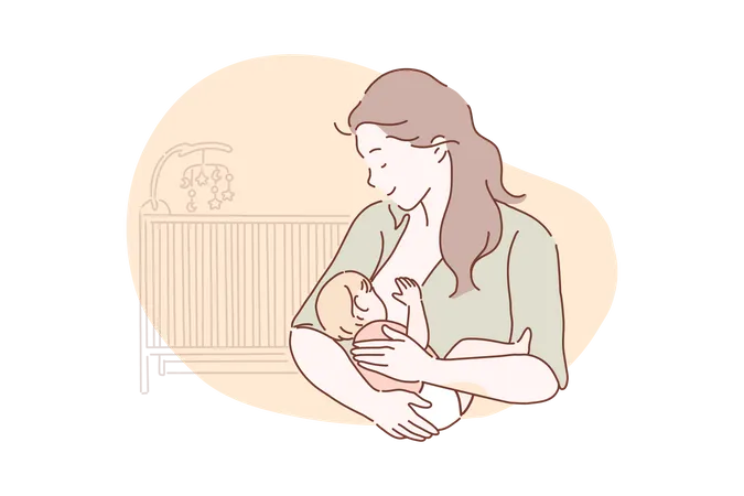 Femme allaitant un petit bébé nouveau-né  Illustration