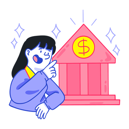 Femme se rendant au bâtiment de la banque  Illustration