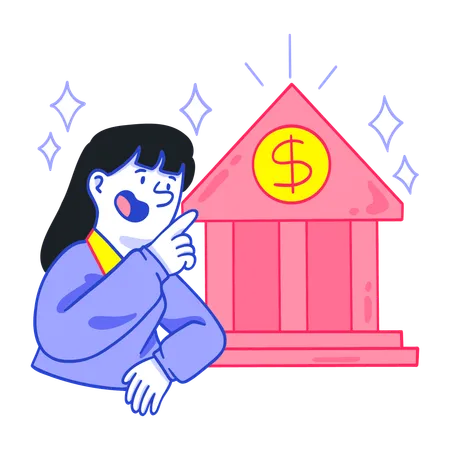 Femme se rendant au bâtiment de la banque  Illustration