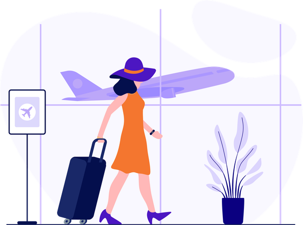 Femme se rendant à l'aéroport pour le départ  Illustration