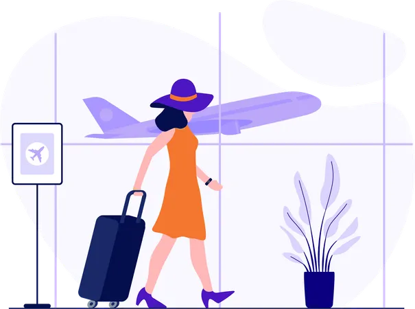 Femme se rendant à l'aéroport pour le départ  Illustration