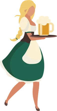 Femme allemande portant un plateau avec de la bière  Illustration