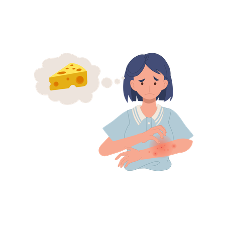 Femme allergique au lactose et au fromage  Illustration