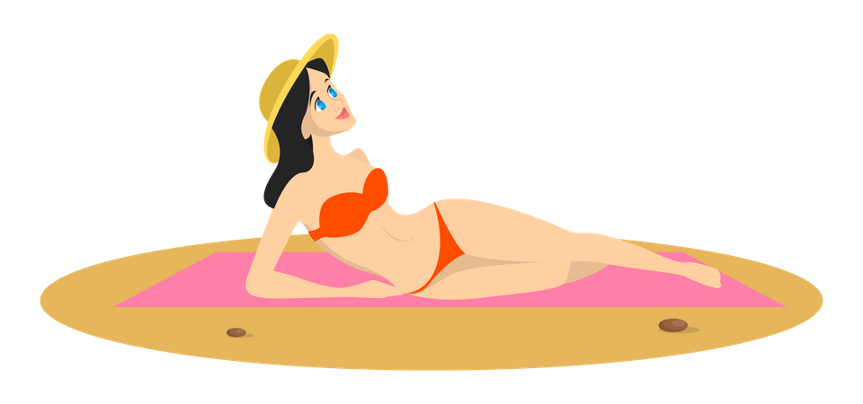 Femme allongée à la plage  Illustration