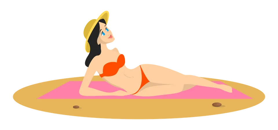 Femme allongée à la plage  Illustration