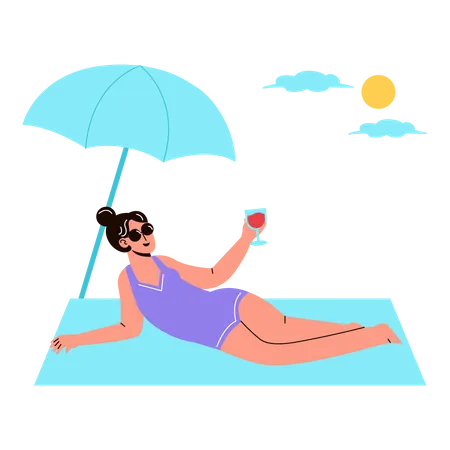 Femme allongée à la plage  Illustration