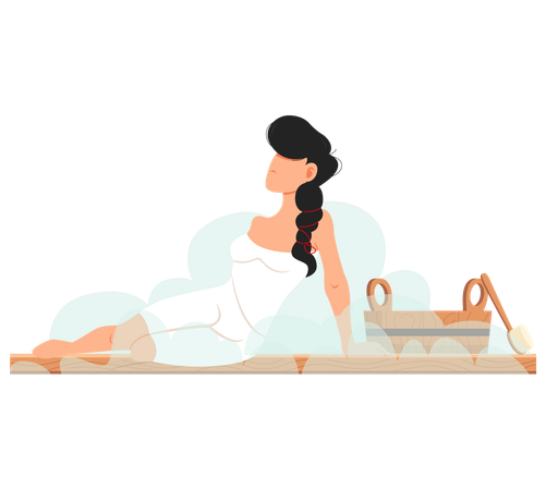 Femme allongée et relaxante dans un sauna  Illustration