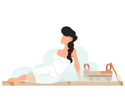 Femme allongée et relaxante dans un sauna  Illustration