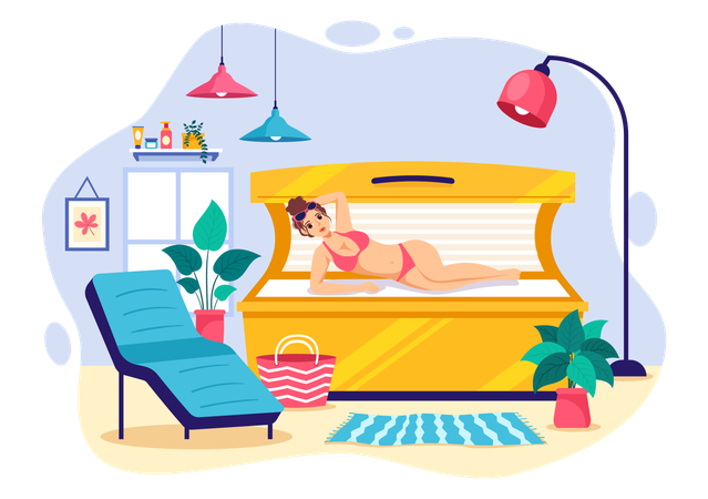 Femme allongée sur le lit au Spa Solarium  Illustration