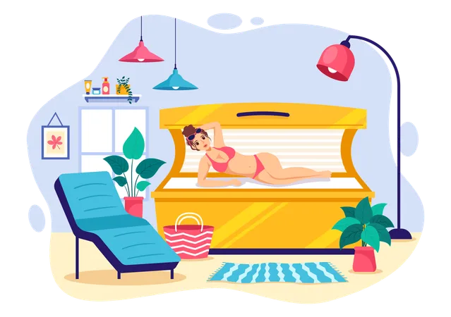 Femme allongée sur le lit au Spa Solarium  Illustration