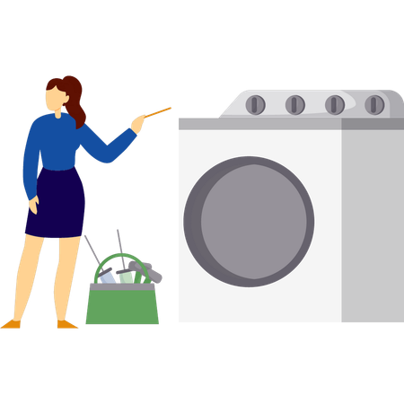 Une femme allume une machine à laver  Illustration