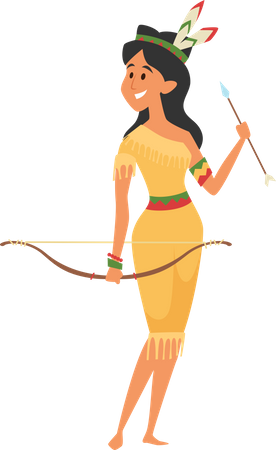 Femme amérindienne avec arc  Illustration