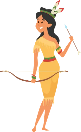 Femme amérindienne avec arc  Illustration