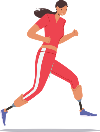 Femme amputée active essayant de courir un marathon  Illustration