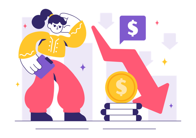 Une femme analyse la crise financière  Illustration