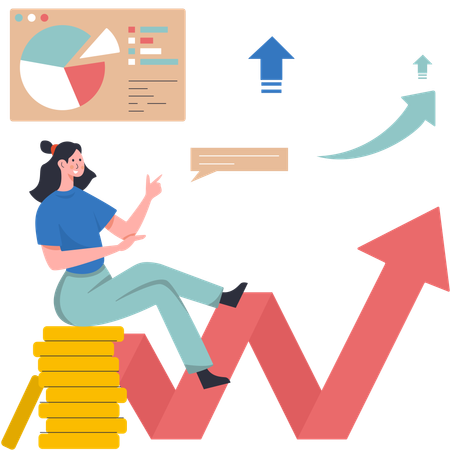 Une femme analyse la croissance financière  Illustration