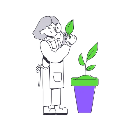 Femme analyse plante  Illustration