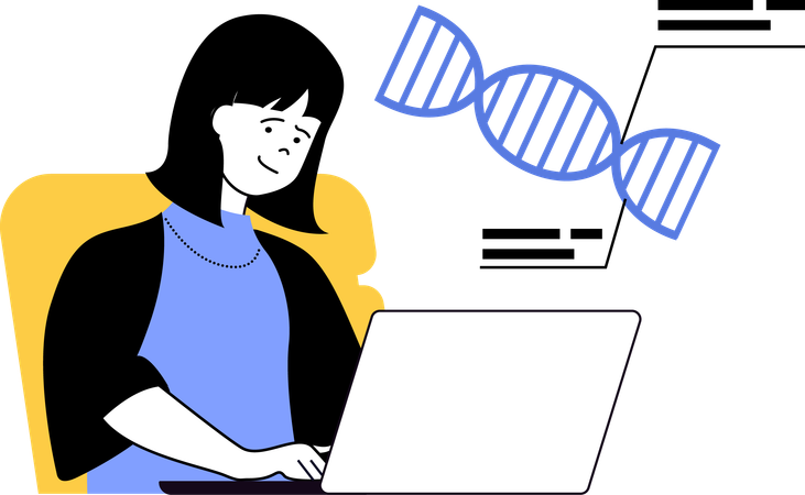 Une femme analyse la structure de l'ADN  Illustration