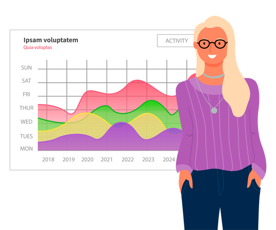 Une femme analyse un graphique numérique  Illustration