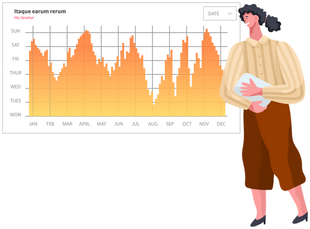 Une femme analyse un rapport numérique  Illustration